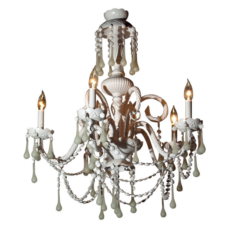 White Murano Opaline Glass Chandelier