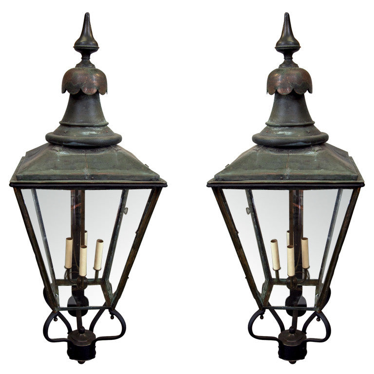 Pair of two Converted 19th Century Outdoor Gas Lamps