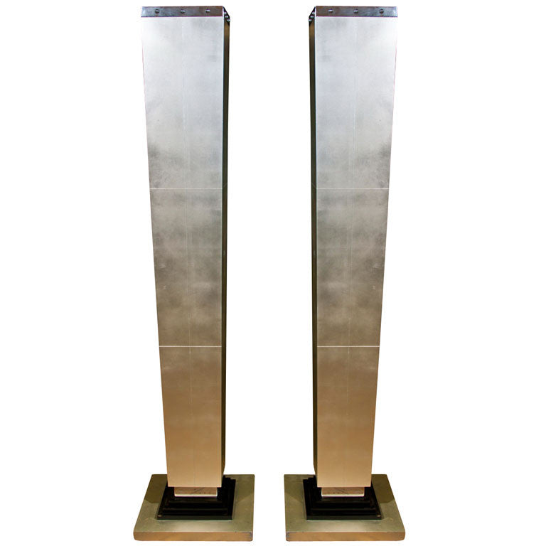Pair  Silver  Leaf  Lighted  Posts