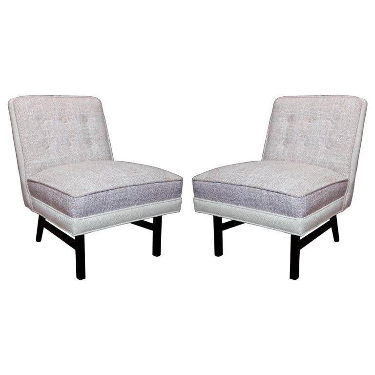 Pair Toasted Almond Mid Century Slipper Chairs