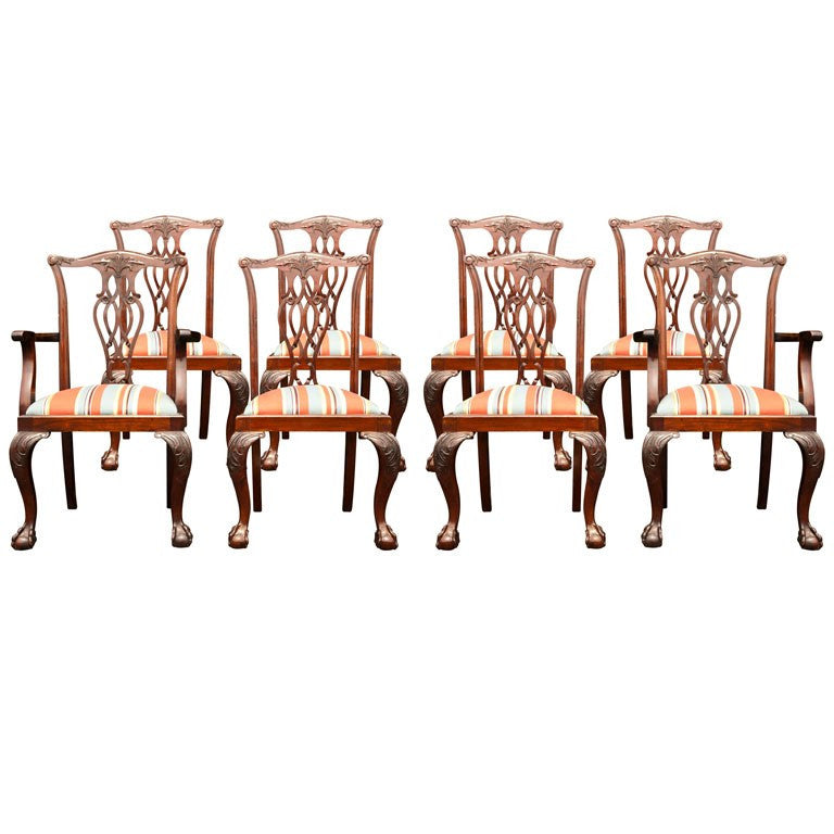 Set Of 8 Mahogany Chippendale Style Dining Chairs