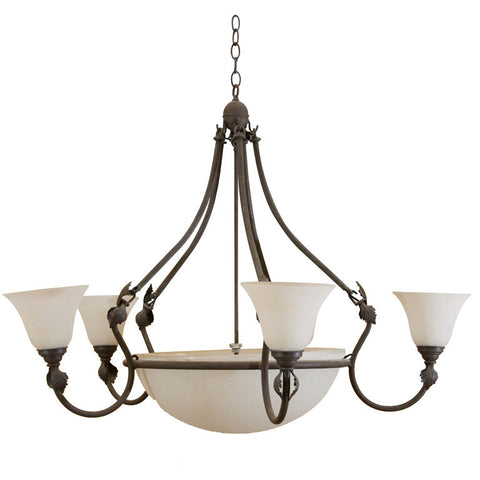 Large  Opaque  Glass  And  Iron  Chandelier