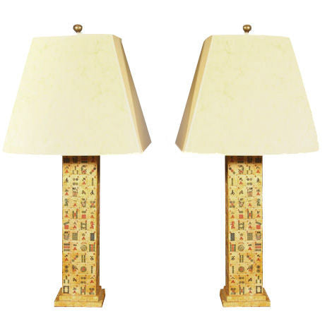 Pair  Lamps  Made Of  Mah  Jong  Tiles