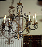 Iron Clock Face Chandelier With Six Lights