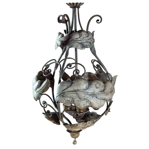 Swedish Mid-Century Iron Leaf Chandelier