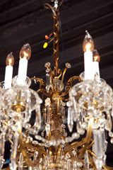 18 Lite Brass And Crystal Chandelier