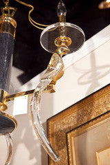 Three  Light  Lucite, Stone, Brass And Glass Chandelier