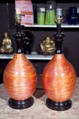 Pair Of Modern  Muted-Orange Glass  Lamps