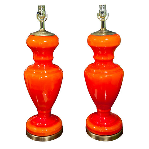 Pair  Orange  Venetian  Glass Lamps From  Murano