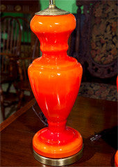 Pair  Orange  Venetian  Glass Lamps From  Murano