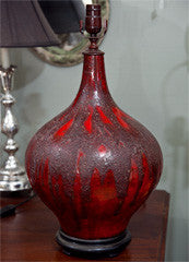 Pair Red Ceramic With Glaze Table Lamps