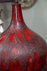 Pair Red Ceramic With Glaze Table Lamps