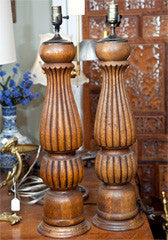 Pair 19th Century Oak Lamps Made From Piano Legs