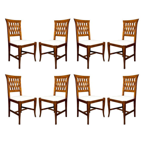 Set of Six Italian Walnut Side Chairs