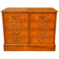 English Yew Wood Four Drawer File Cabinet