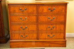 English Yew Wood Four Drawer File Cabinet