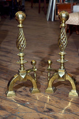 Pair of English 19th Century Brass Large Andirons