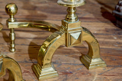 Pair of English 19th Century Brass Large Andirons