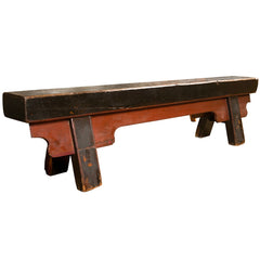 Chinese Painted Antique Elmwood Prayer Bench