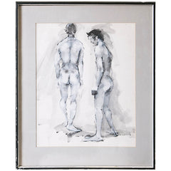 Gouache Painting of Two Male Nudes