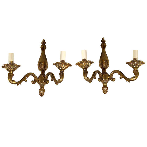 Pair  Brass  French  Two  Light  Sconces