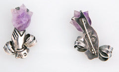 William Spratling's Unmatched Pair of Amethyst Sterling Silver Pins