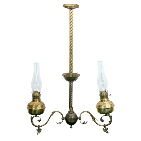 Converted Double Oil Lamp Chandelier