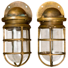 Pair Of Bronze Ship's Passage Lamps With Side Wall Mounts