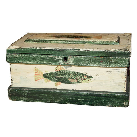 Old Wooden Trunk Decorated Fish Theme