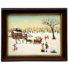 Oil Painting "Christmas Snow" in Primitive Style