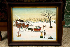 Oil Painting "Christmas Snow" in Primitive Style