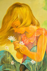 Oil Painting "Girl With Flowers and Cats" by Rabeinter