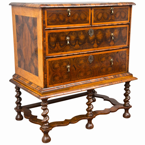 William And Mary Oyster Walnut  Chest on Stand Circa 1685