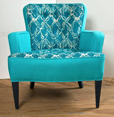 Mid Century Turquoise Club Chairs with Daniel Cooper Fabric