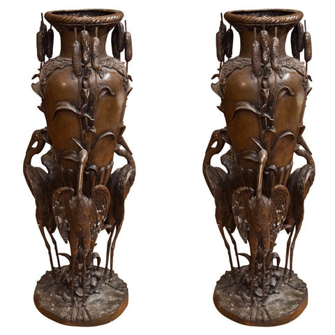 Pair of Bronze Asian Urns