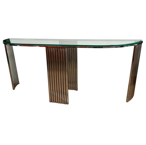 Art Deco Tubular Chrome Console Table Attributed to Vermillion of L.A.