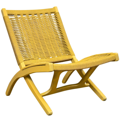 Pale Yellow Rope Folding Chair in the Style of Hans Wegner