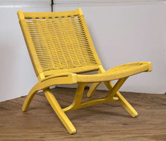 Pale Yellow Rope Folding Chair in the Style of Hans Wegner