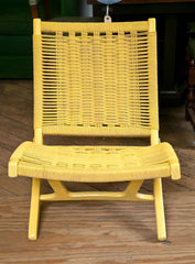 Pale Yellow Rope Folding Chair in the Style of Hans Wegner