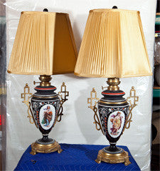 Pair  French  "old  Paris" Porcelain Lamps