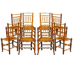 Set Of 8 Oak Spindleback Farmhouse Chairs